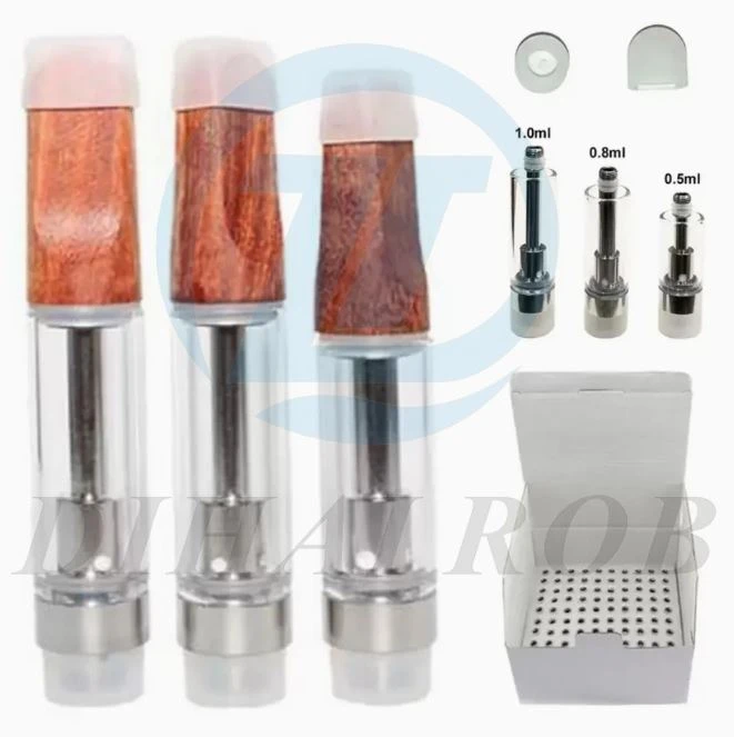 Wooden Drip Tip Silver Refillable CBD Cartridge, 510 Screw Thread Leak Proof Atomizer With 1.2ohm Ceramic Coil For Battery Box Mod & CBD/Thick Oil Vape Pen (Disposable, 1.0ml, No Nicotine)